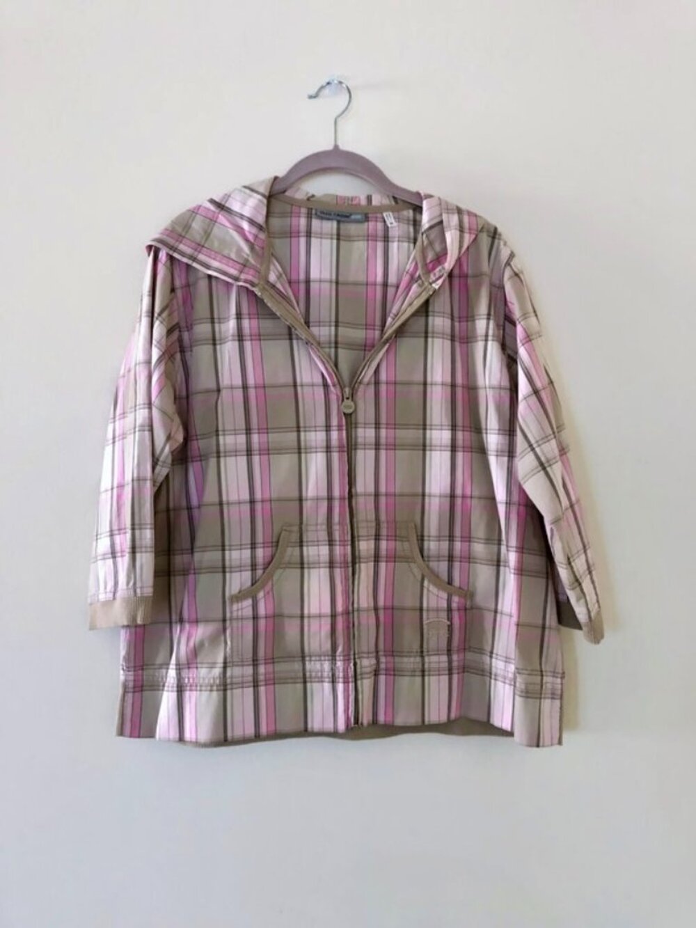 Oleg Cassini Jacket with hoodie, Lightweight checkered cardigan ✿